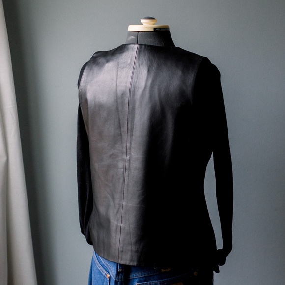 Vintage 90's Black Leather Moto Zip Up Vest - Women's Size Medium Petite - Picture 8 of 12